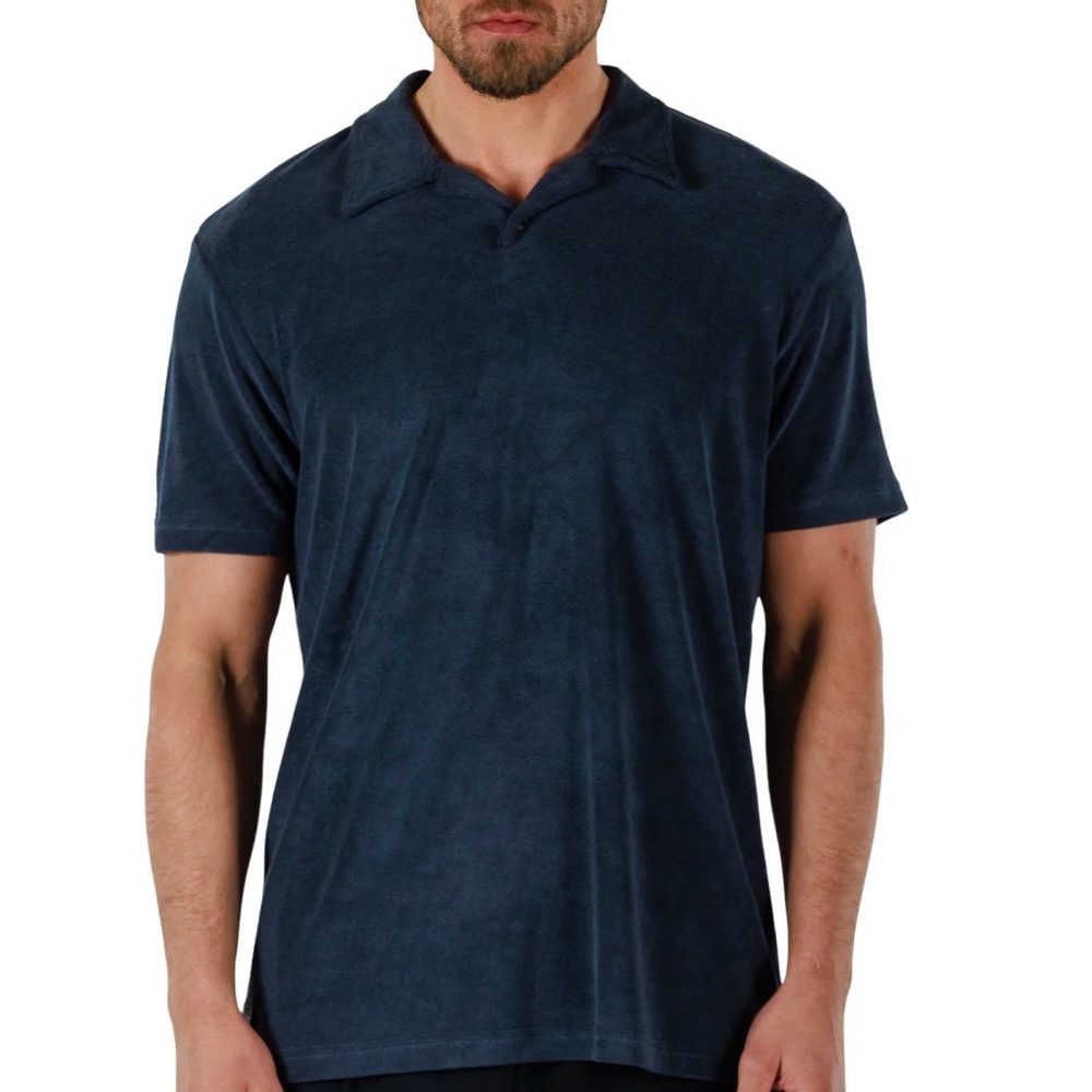 Bain De Mer Navy Blue Towelling Terry Polo Shirt SZ 3XL Resort Wear Luxury NWT